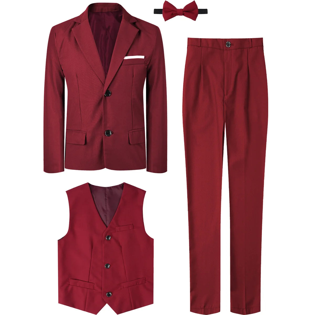 Costume Enfant Garçon Tenue de Mariage Formelle Ensemble Enfant Gentleman Porteur d'Alliances Vêtements de Performance Gilet de Smoking + Pantalon + Blazer 3 PIÈCES