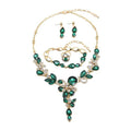 Green Crystal 4-Piece Bridal Jewelry Set — Necklace, Bracelet, Earrings & Ring