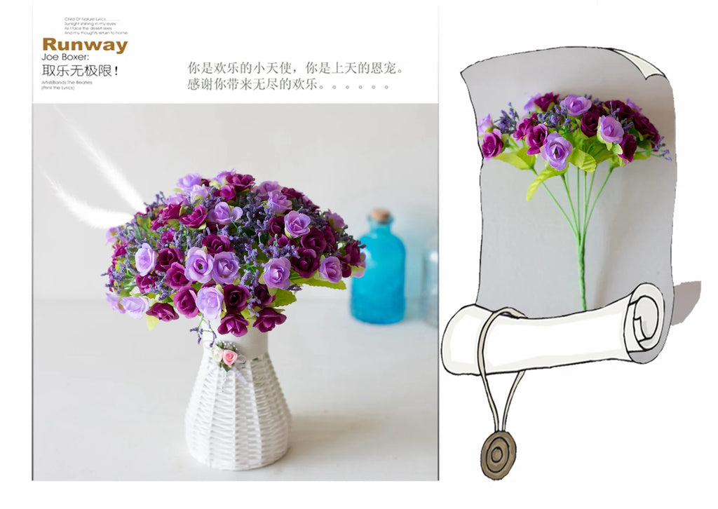Bouquet de roses artificielles diamant – 21 fleurs, 7 tiges