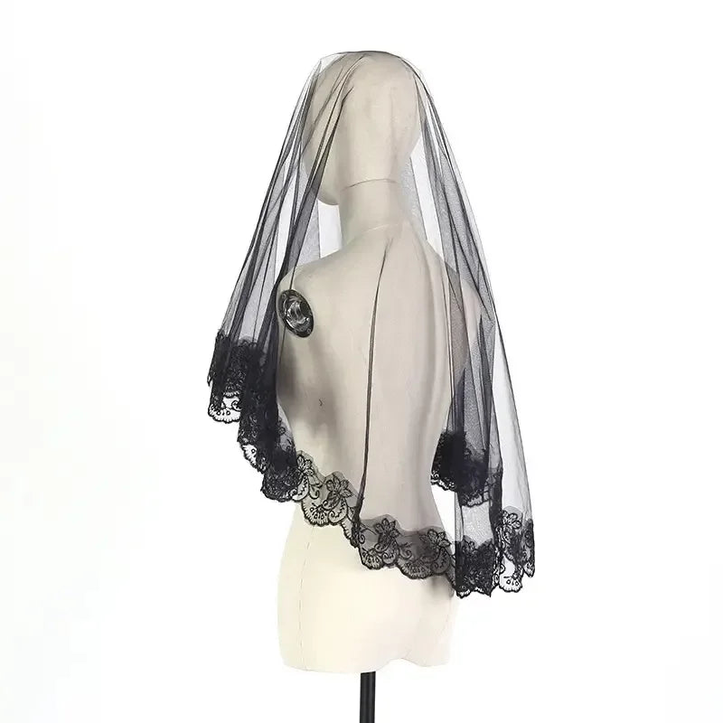 Wedding Veils For Bridal Lace Embroidery Edge Tulle White Black Veil For Halloween Bachelorette Party Headdress Accessories