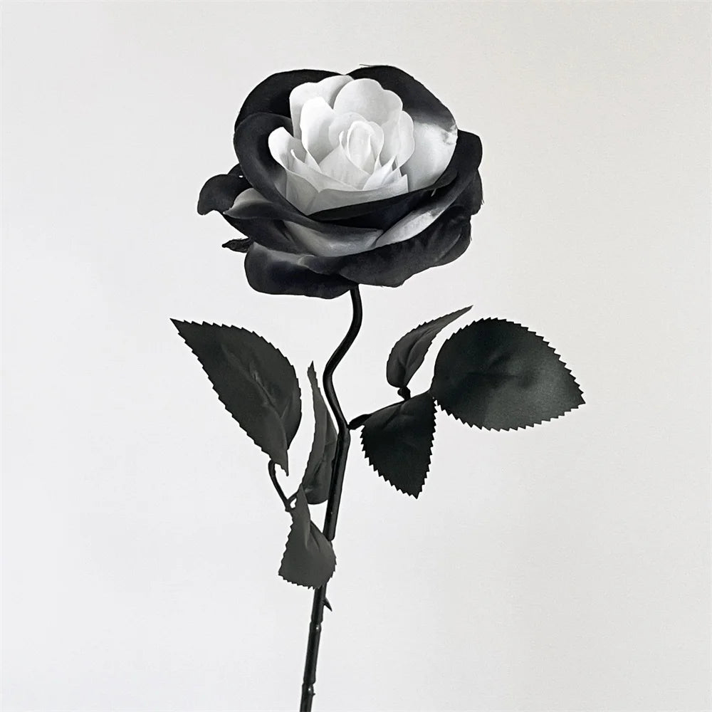 Fleurs de roses artificielles noires d'Halloween, bouquet de fleurs noires simulées, horreur gothique sombre pour la décoration de la maison, mariage, fête d'Halloween
