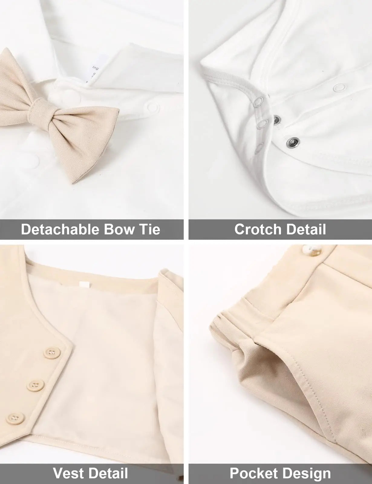 Ensemble Costume Bébé Garçon Tenue Formelle pour Mariage 1er Anniversaire Nouveaux-nés Barboteuse Gilet Pantalon Vêtements de Gentleman