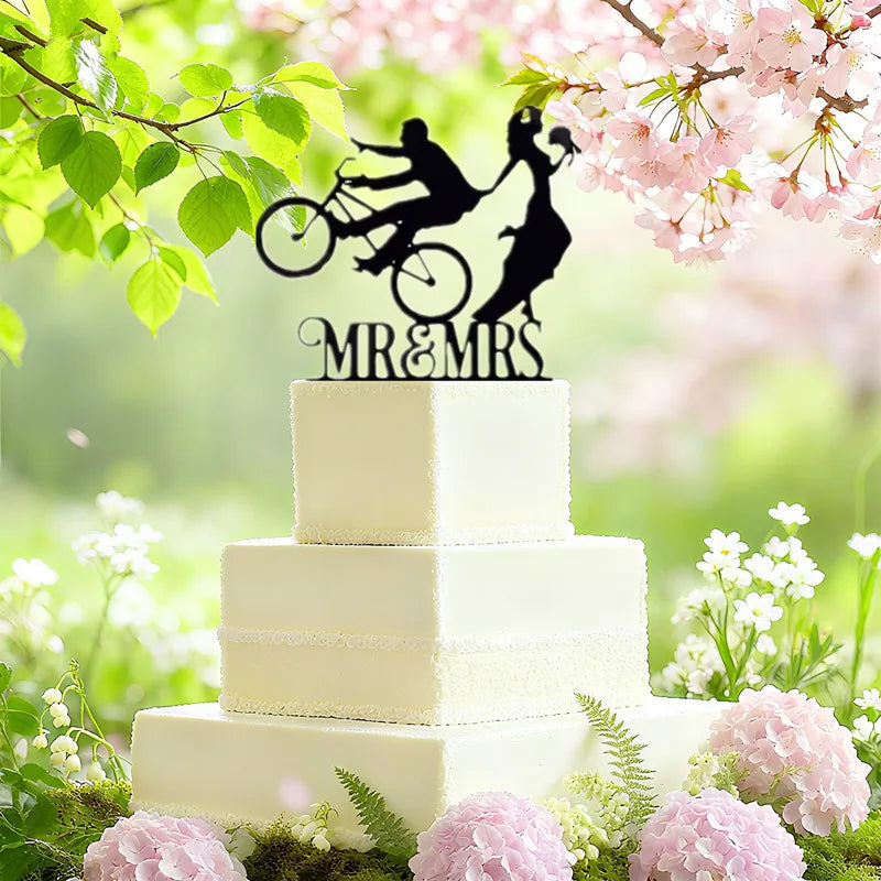 Funny Wedding Party Cake Topper Mariée Marié M. Mme Acrylique Noir Gâteaux de mariage Style Sport Mixte Couples Cake Décoration de mariage