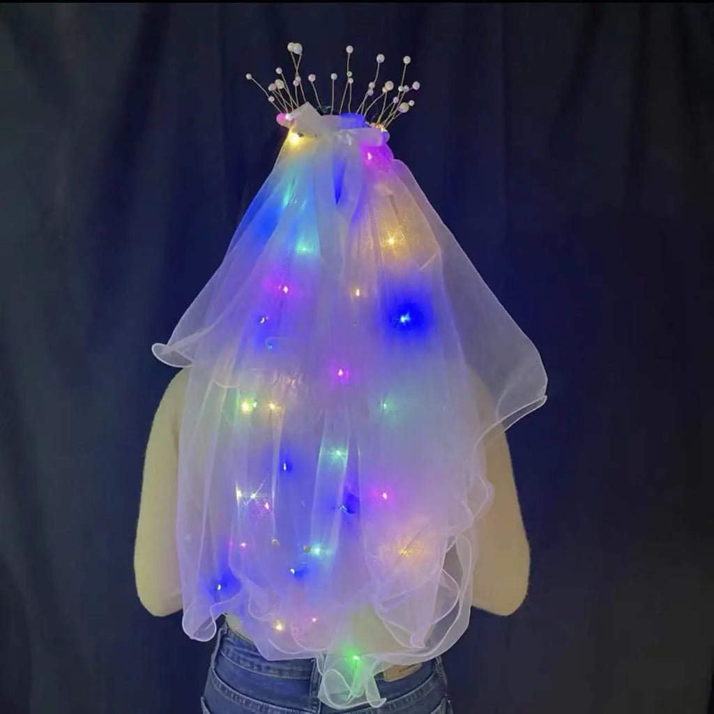 LED Bride Wedding Veil Light Up Bridal Veils with Hair Clip Tulle Party Festival Halloween Costume