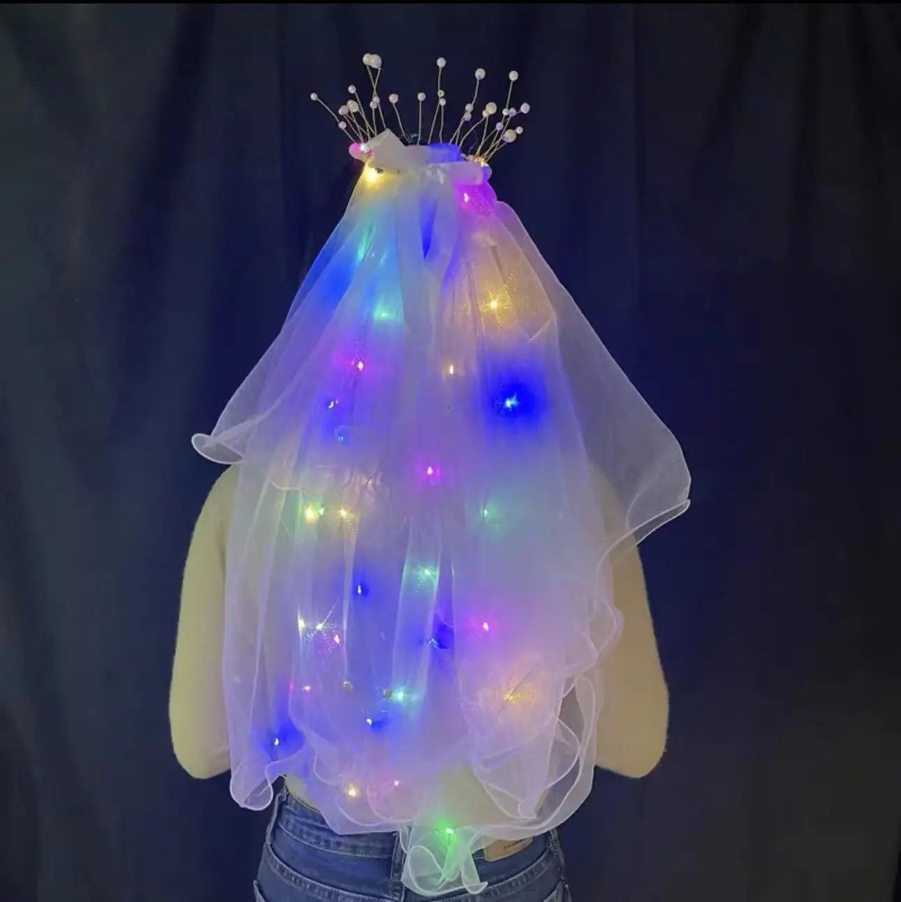 LED Bride Wedding Veil Light Up Bridal Veils with Hair Clip Tulle Party Festival Halloween Costume