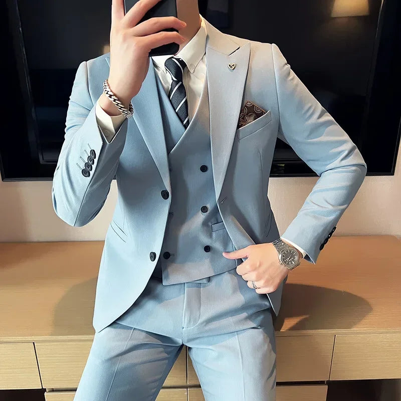 Costumes Homme Sarcelle Coupe Slim Garçons d'Honneur Mariage Tuxedos Trois Pièces Costume de Marié Revers Pointu Blazers Formels de Célébrités Avec Veste