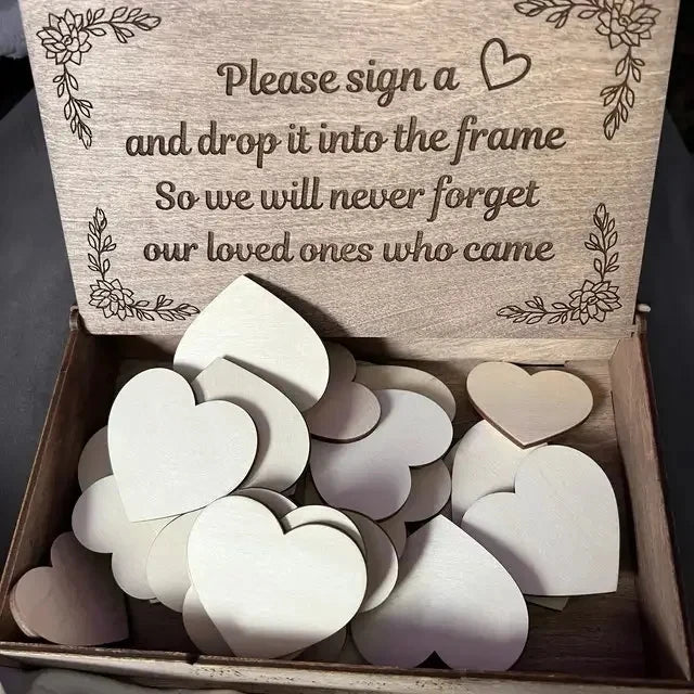Wedding Guest Book Wooden Sweet Heart-shaped Wedding Guest Book Engraved Transparent Guestbook Weddings Welcome Card Decoration