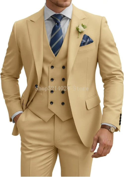 Costume Homme 3 Pièces Slim Fit Double Boutonnage Mariage Bal de Promo Dîner d'Affaires Formel Tuxedo