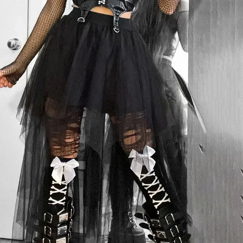 Jupes décontractées Punk Sexy en maille taille haute irrégulière pour femmes, nouvelle jupe polyvalente de style gothique européen et américain pour l'été