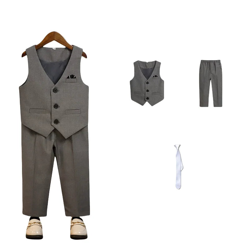 Ensemble gilet et pantalon pour garçons avec cravate, costume habillé formel, tenue de mariage ou communion pour adolescent, costume de performance de piano pour enfants
