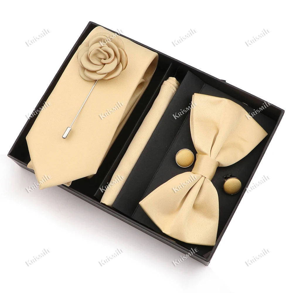 Men's Tie Box Gift Set | Necktie, Bow Tie, Pocket Square, Cufflinks & Brooch