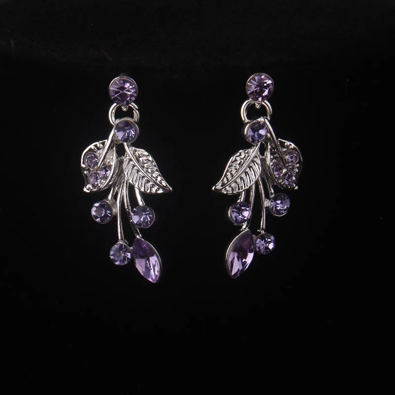 Purple Leaf & Flower Bridal Necklace & Earring Set