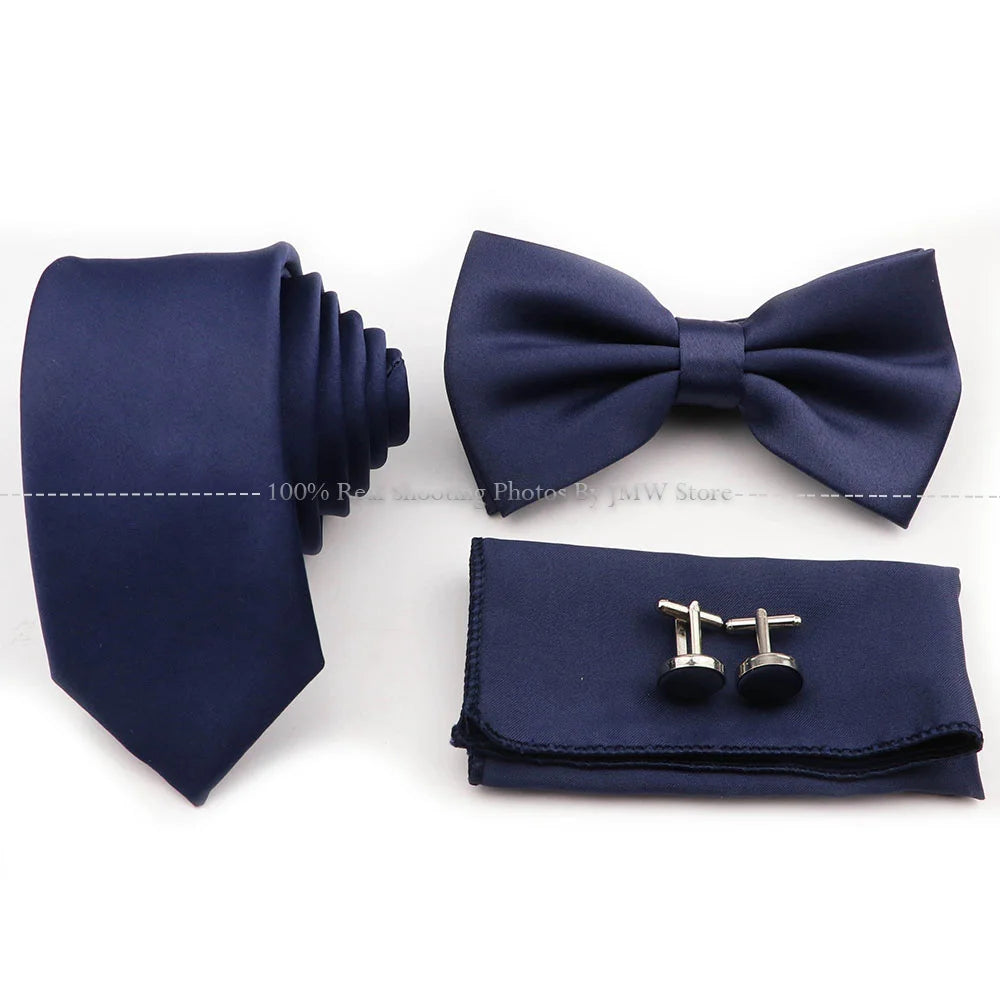 Ensemble cravate et nœud papillon violet bleu sauge vert en polyester, boutons de manchette et broche pour costume de marié, cravate de mariage, accessoire de chemise