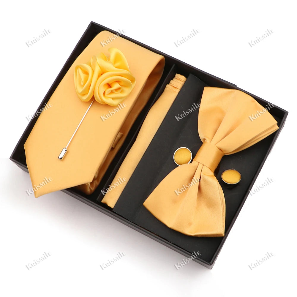 Men's Tie Box Gift Set | Necktie, Bow Tie, Pocket Square, Cufflinks & Brooch