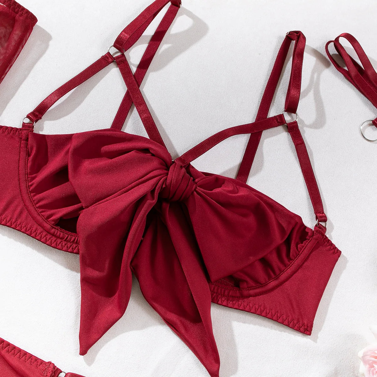 Ensemble de lingerie Ellolace Nœud Papillon Soutien-gorge Ouvert en Soie Sous-vêtements Sissy Bilizna Non Censurée Pornographie Sensuelle Intime Jarretière Strings Tenues Sexy