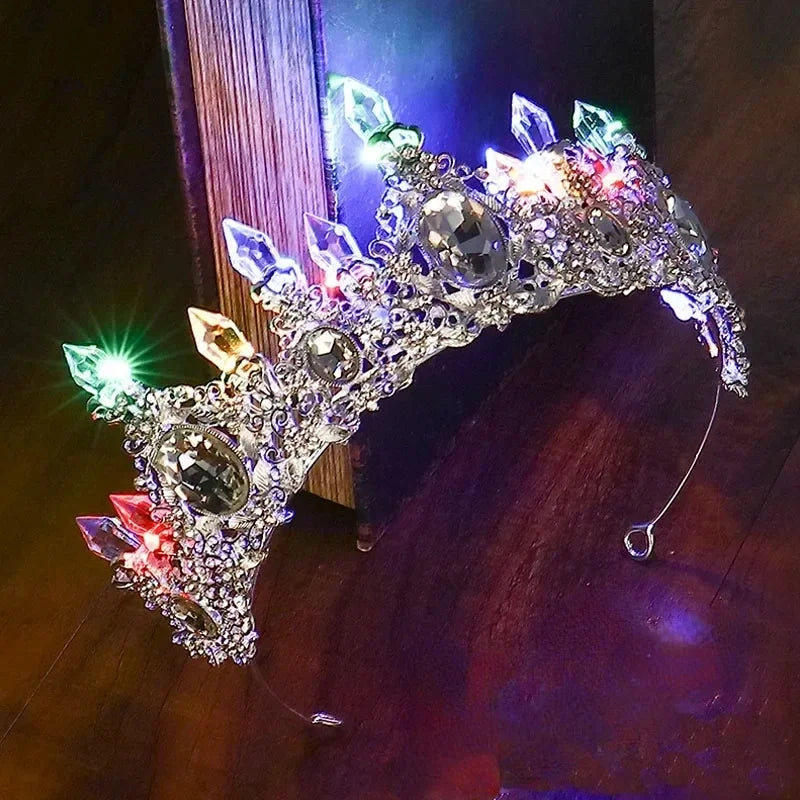 Accessoires de Cheveux de Mariée Lumineux Alliage Cristal Fête LED Lumineux Couronne Strass Diadème Fleur Reine Mariage Festival