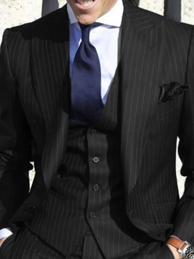 Costume homme sur mesure Rayure Blazer Mariage Homme Marié Smokings Costume avec pantalon 3 pièces (Veste+Pantalon+Gilet)
