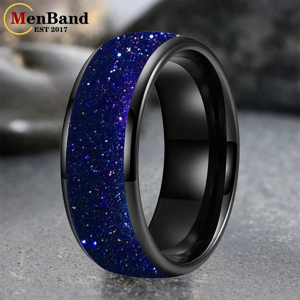 Bague de mariage pour homme 4/6/8mm - Bague en carbure de tungstène avec sable galactique concassé Espace cosmique Bague de mariage unisexe Bague de fiançailles Pour lui