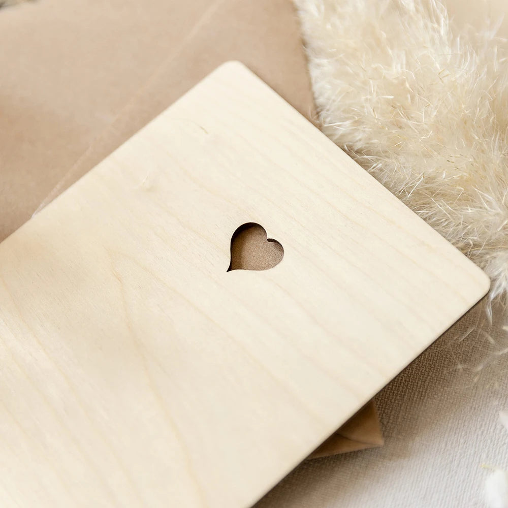 Faire-part de mariage personnalisé en bois/acrylique découpé au laser avec calendrier gravé et enveloppe écologique