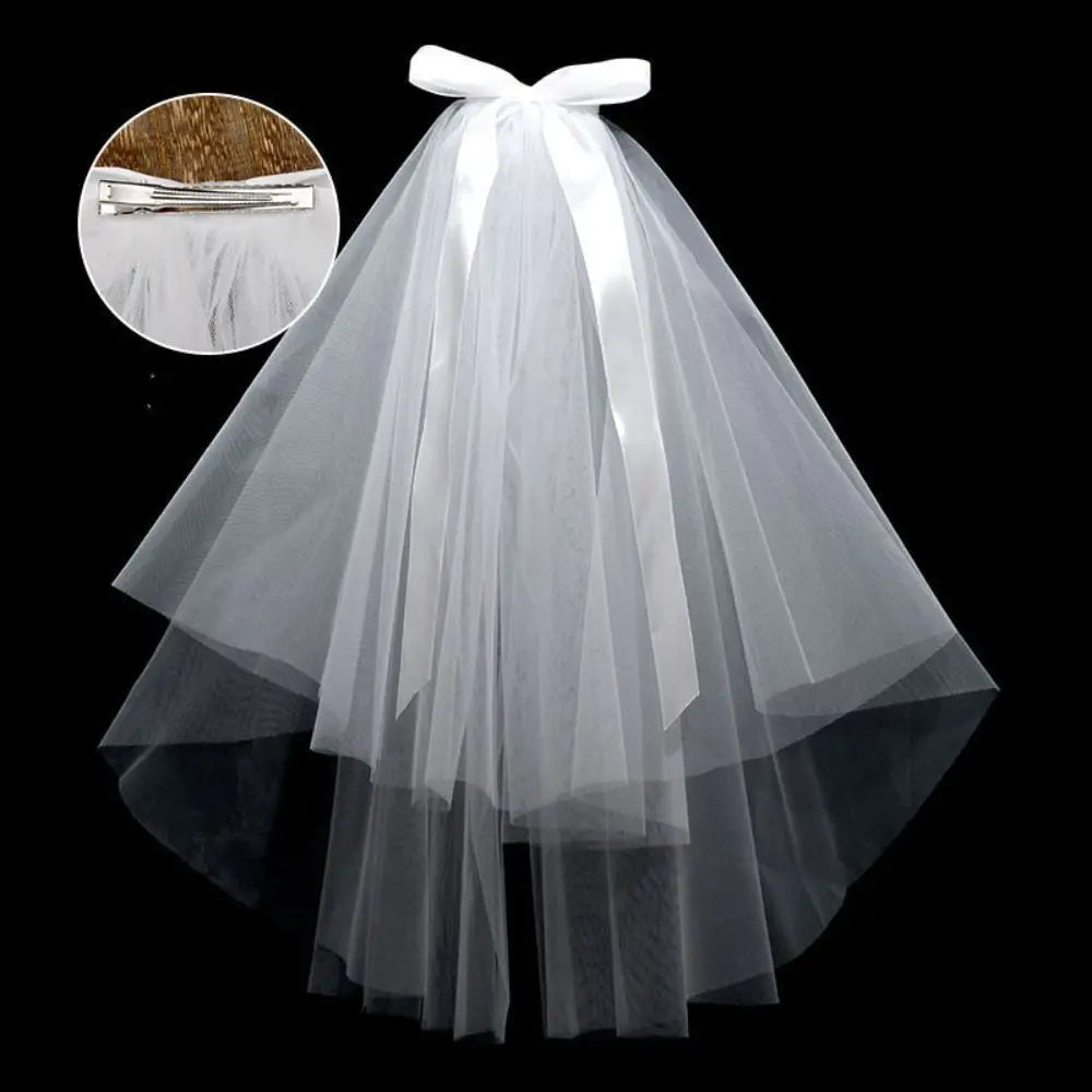 Fleur de mariage Voile de mariée Ruban de perles Tulle de tête de mariée Double couche Coiffe de mariée Tulle de mariage pour femme