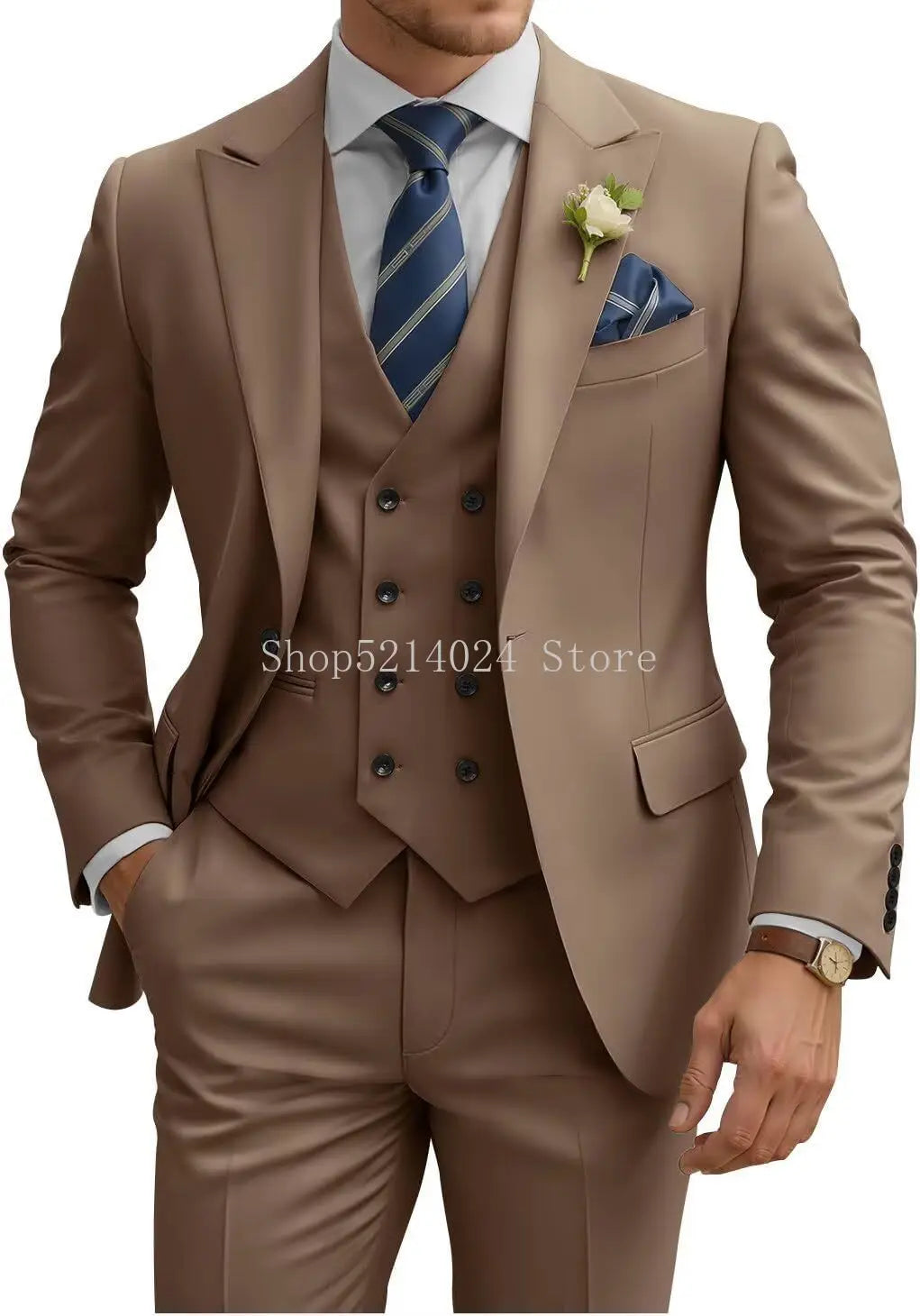 Costume Homme 3 Pièces Slim Fit Double Boutonnage Mariage Bal de Promo Dîner d'Affaires Formel Tuxedo