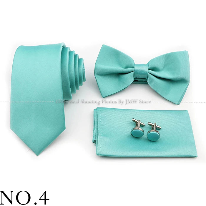 Ensemble cravate et nœud papillon violet bleu sauge vert en polyester, boutons de manchette et broche pour costume de marié, cravate de mariage, accessoire de chemise