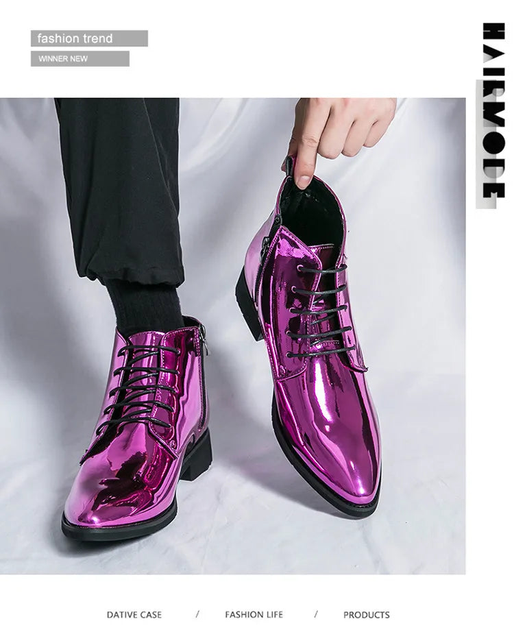Bottes de luxe pour homme à paillettes, tendance, violettes, montantes, chaussures de mariage pour homme, bouts pointus, fermetures éclair, chaussures de ville pour homme, grande taille 47