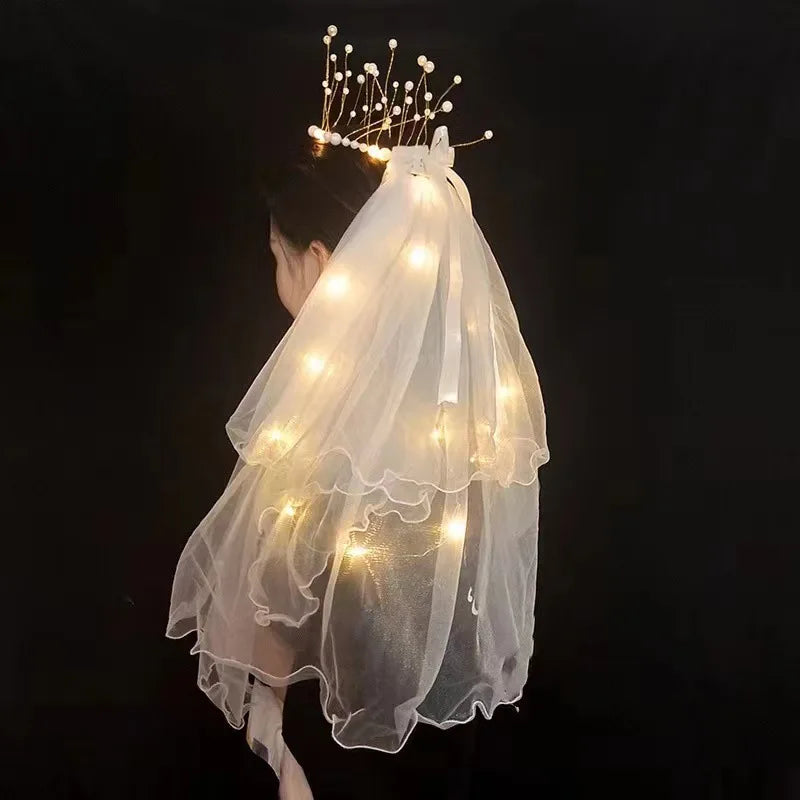 LED Bride Wedding Veil Light Up Bridal Veils with Hair Clip Tulle Party Festival Halloween Costume