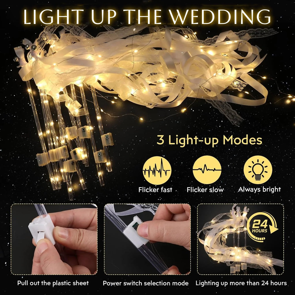 20-60Pcs Light up Wedding Wands LED Ribbon Wands Sparklers with Bells, Wedding Exit Send Off, Dance Floor Props, Wedding Favors