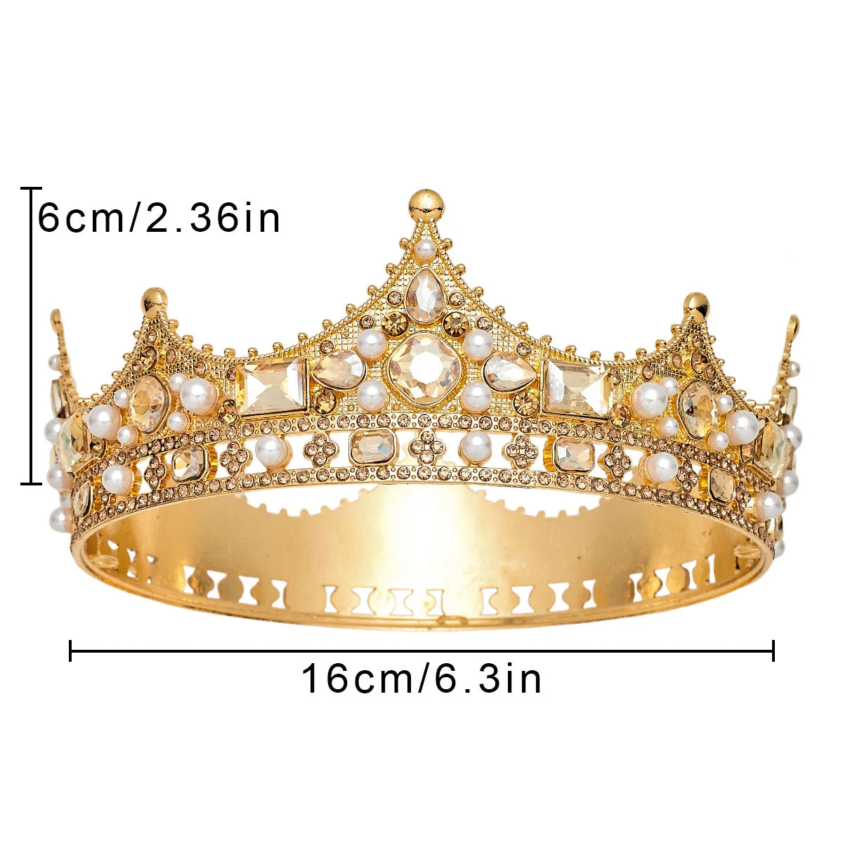 Couronne de Champagne Grande Couronne de Reine Diadèmes et Couronnes pour Femmes Bijoux de Tête de Mariage Fête d'Anniversaire