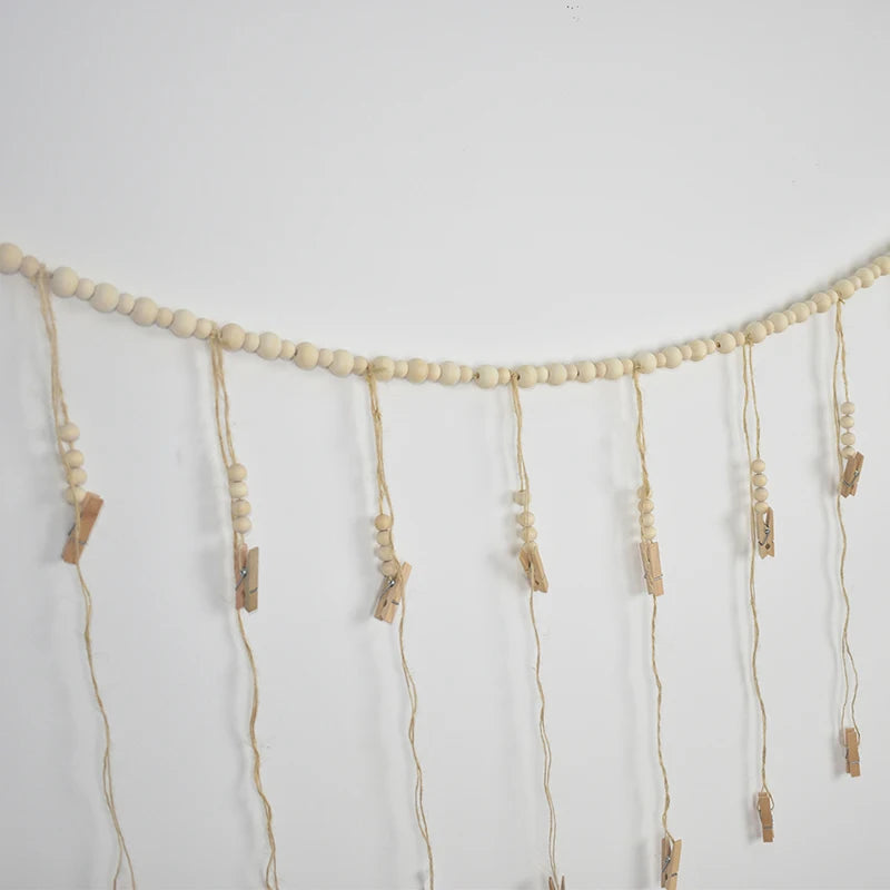 Décoration Murale Accrochable Photo, Décoration Bohème pour la Maison, Perles en Bois, Tapisserie Macramé Murale, Décoration de Chambre Esthétique, Cadeau