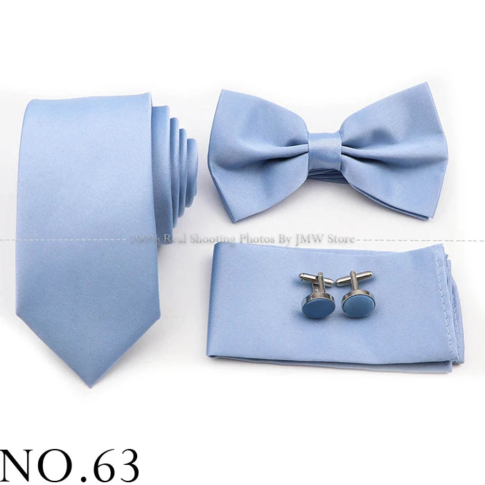 Ensemble cravate et nœud papillon violet bleu sauge vert en polyester, boutons de manchette et broche pour costume de marié, cravate de mariage, accessoire de chemise