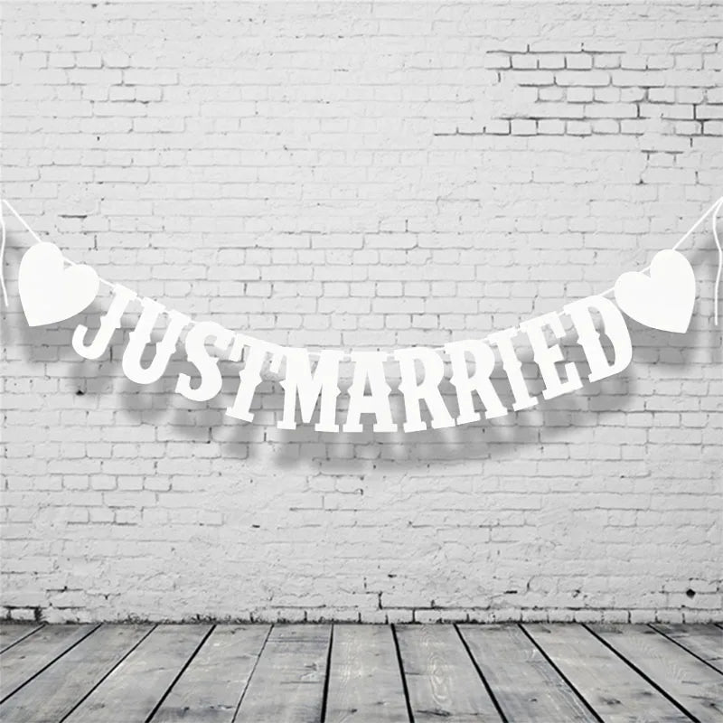 Guirlande "Just Married" style Vintage pour Mariage, Accessoires Photo pour Douche Nuptiale, Décoration de Fête de Mariage Rustique