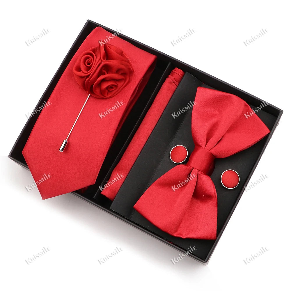 Men's Tie Box Gift Set | Necktie, Bow Tie, Pocket Square, Cufflinks & Brooch