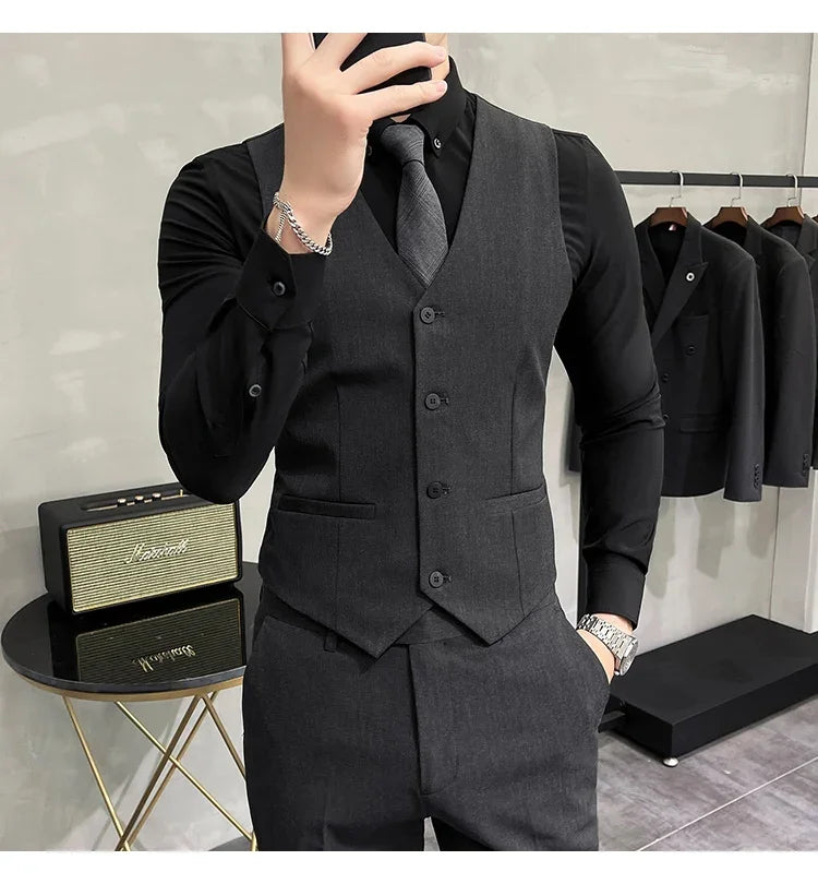 Men's Elastic Suit Vest | Solid Color Waistcoat | Groom & Wedding Party