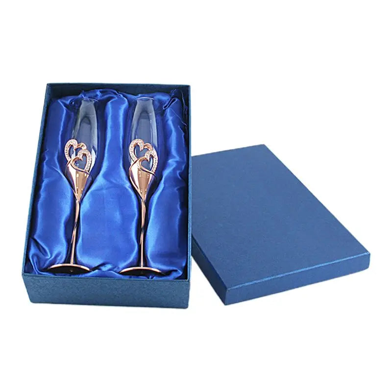 Verres à vin de mariage faits à la main Mariée et Marié Flûtes à champagne Accessoires de mariage Cadeau de Saint-Valentin (Cœurs Dorés, lot de 2)