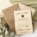Faire-part de mariage personnalisé en bois/acrylique découpé au laser avec calendrier gravé et enveloppe écologique