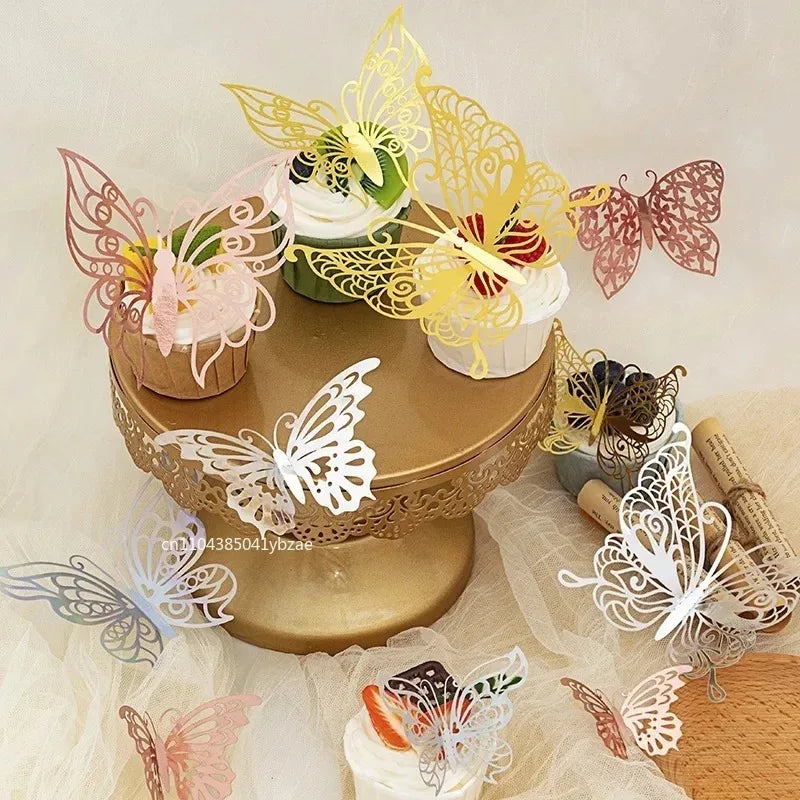 48pcs Gold Silver Hollow Butterfly Wall Stickers 3D Butterflies Bedroom Living Room Home Decoration Applique Wedding Decor
