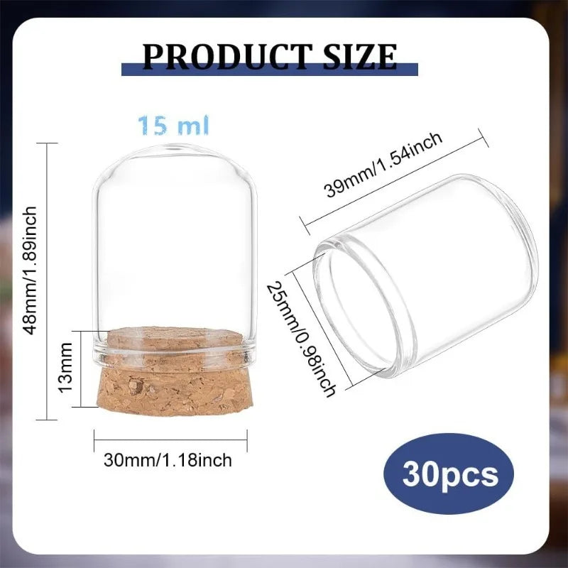 24pcs Glass Cloche Bell Jar with Cork Base - 5 Sizes Display Case for Flowers Mini Bottles Terrarium Home Party Wedding Decor