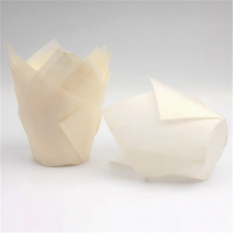 50x caissettes à cupcake de style journal, pour pâtisserie, mariage, caissettes tulipe, moule à muffins, papier sulfurisé, emballage de gâteau résistant à l'huile