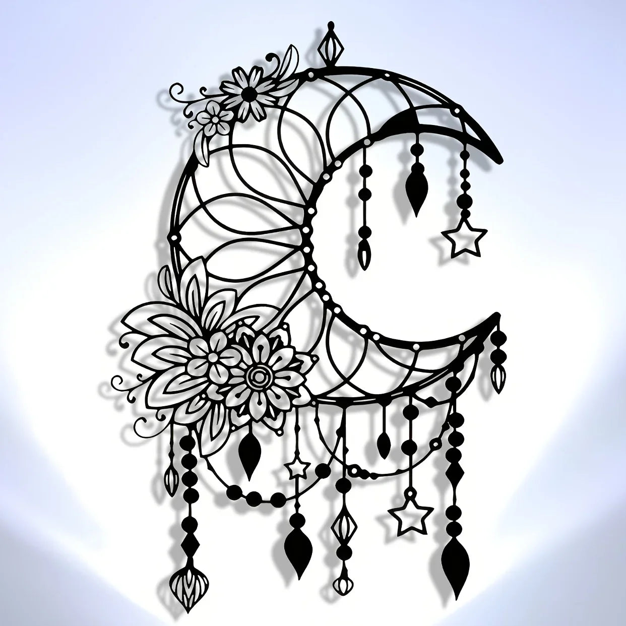 Elegant Gothic Moon & Flower Metal Wall Art Modern Craft Hanging Ornament for Living Room Decor
