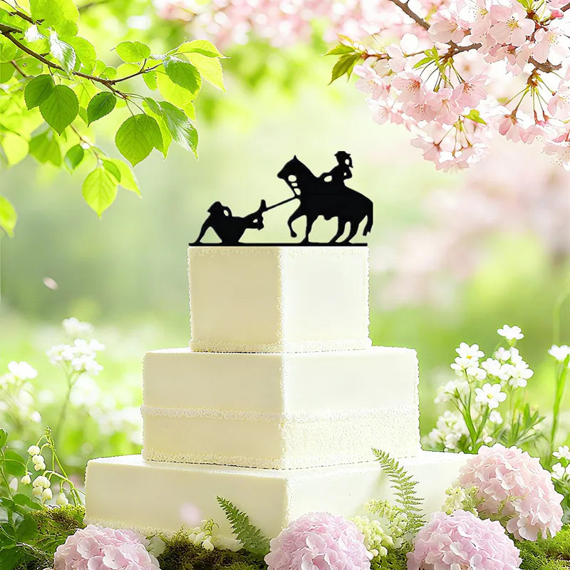 Funny Wedding Party Cake Topper Mariée Marié M. Mme Acrylique Noir Gâteaux de mariage Style Sport Mixte Couples Cake Décoration de mariage