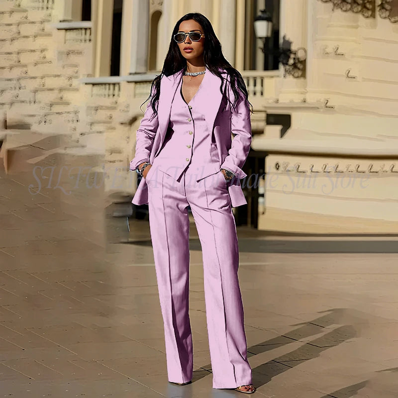 Ensembles tailleur 3 pièces pour femme : veste, pantalon et gilet - Tenues décontractées élégantes pour le bureau - Vêtements féminins de haute qualité - Ensembles blazer chics et formels