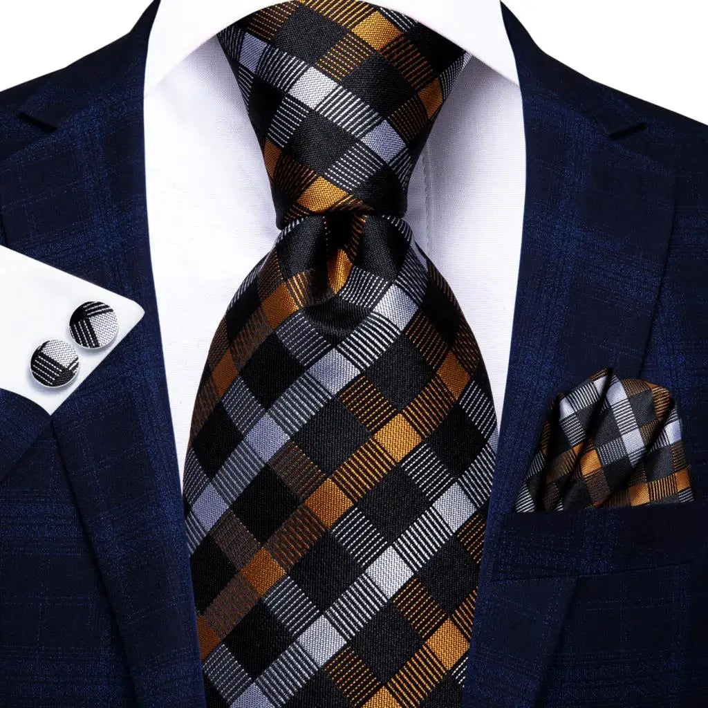Silk Necktie Gift Set | Groom & Groomsmen Wedding Tie with Pocket Square & Cufflinks