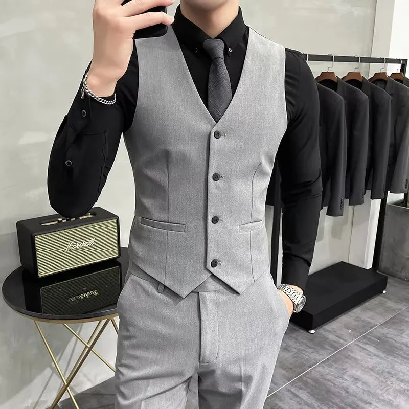 Men's Elastic Suit Vest | Solid Color Waistcoat | Groom & Wedding Party