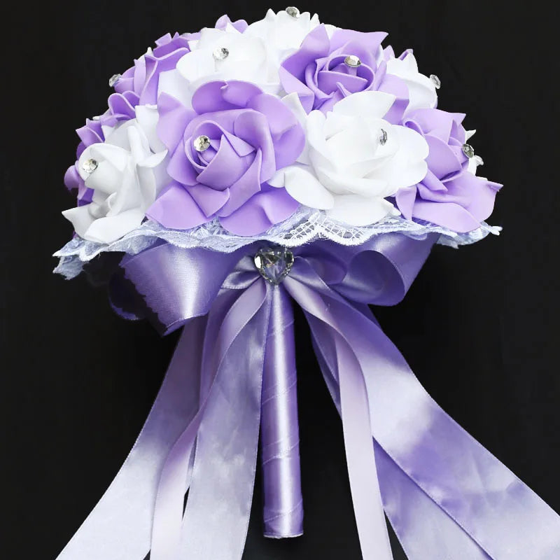Bouquet de mariée de roses artificielles bleues et blanches faites à la main