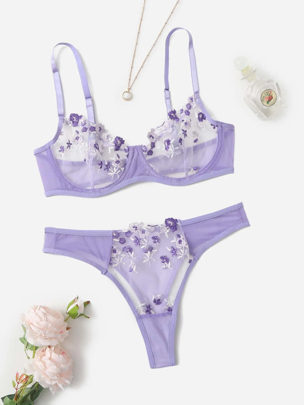 Lingerie Sexy Broderie Florale Sous-Vêtements Dentelle Transparente Court Kits de Soins de la Peau Ensemble Fée Délicate Femme 2 Pièces