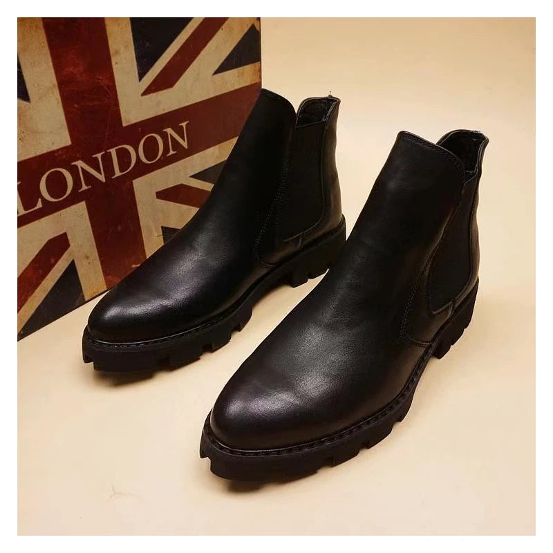 chaussures montantes en cuir véritable pour hommes, bottes Chelsea décontractées, chaussures habillées de bureau, bottes noires à plateforme, botas hombre, chaussure