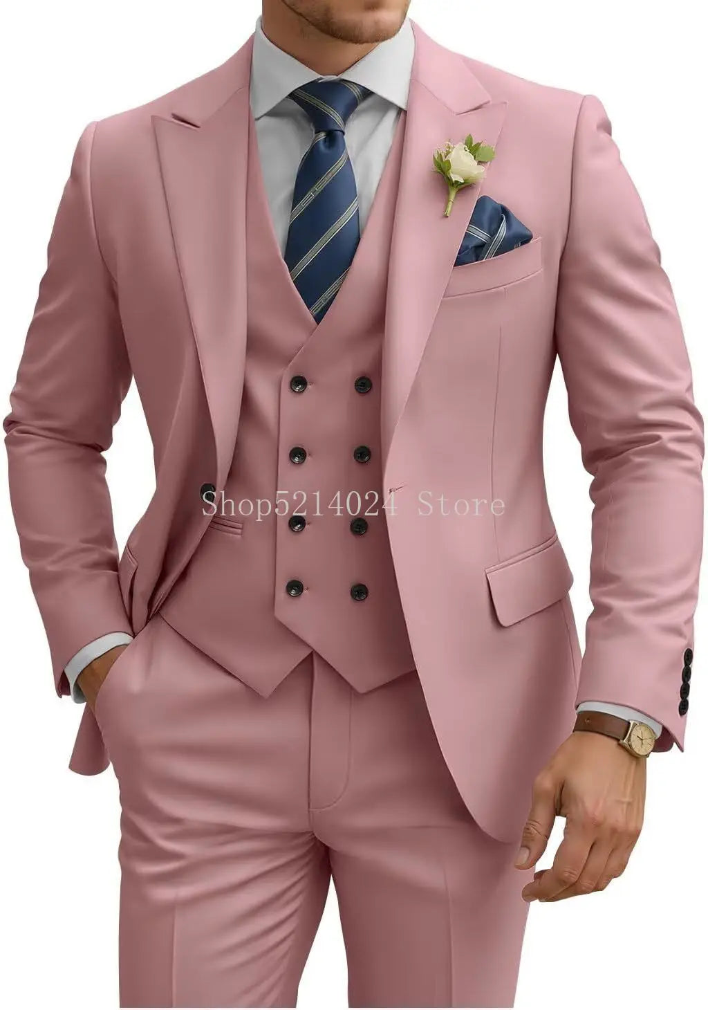 Costume Homme 3 Pièces Slim Fit Double Boutonnage Mariage Bal de Promo Dîner d'Affaires Formel Tuxedo