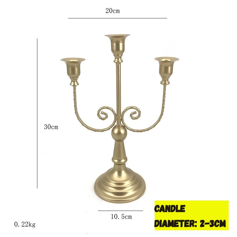 Chandelier en Métal Vintage, Bougeoir à 3 Bras/3 Coupelles avec Base Solide, Décoration de Mariage, Centre de Table Rétro pour Ornement de Table à Domicile